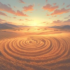 Fototapeta na wymiar The Enchanted Wheat Field: A Vast Sun-Kissed Labyrinth