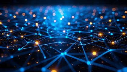 Abstract digital background with glowing connections and nodes in blue colors, representing a technology network or data transfer concept