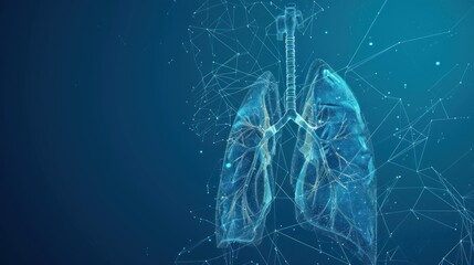 Human lungs organ anatomy wire frame illustration on blue background. AI generated