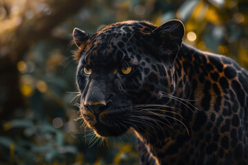 leopard with golden eyes in autumnal light digital wildlife photography
