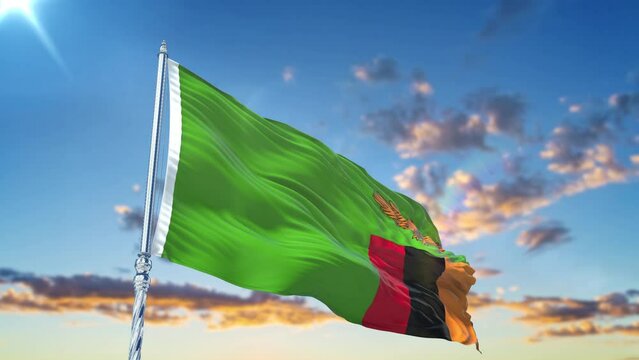 Zimbabwe flag Waving Realistic With Sky