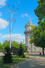 area in Chernihiv town and regional administration building. Ukrainian flag