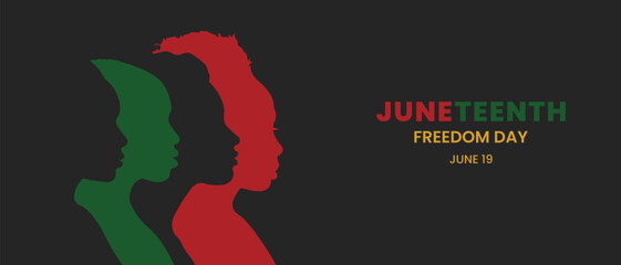 Freedom Day banner.June Nineteenth - Freedom Day,Liberation Day,Emancipation Day.Silhouettes of African-American women standing side by side together.Vector illustration. - obrazy, fototapety, plakaty