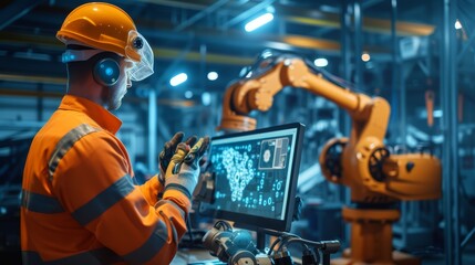 Fototapeta premium the role of human-robot collaboration in construction, emphasizing the synergy between workers and robots,