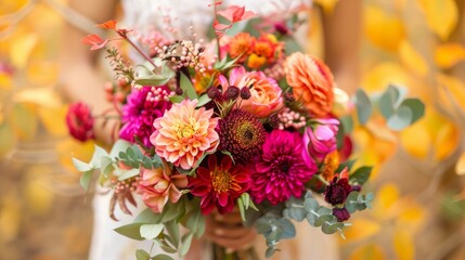 Red pink magenta orange Autumn Colorful fall bouquet