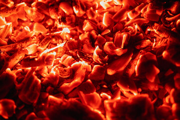 hot red coal top view close up, background, low key	
