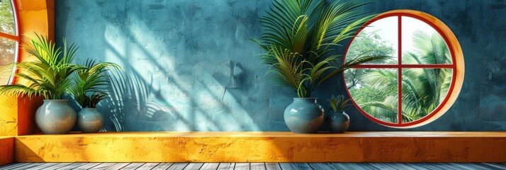 Tropical-themed display area, perfect for highlighting merchandise