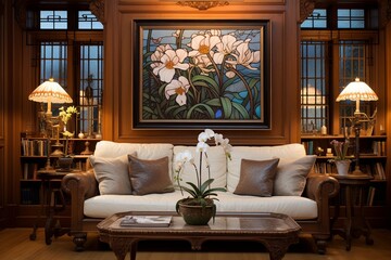 Fototapeta premium Art Nouveau Inspired Living Room Designs: Artistic Prints and Wall Art Extravaganza