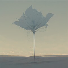 Enrapturing Violet Ghost Flower in Pastel Blue Sky - A Unique Artistic Creation for Stock Images