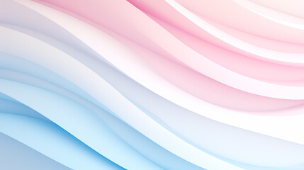 3D render of an abstract background with wavy paper elements in pastel colors, featuring soft lighting and a blue and pink gradient, captured from a low angle