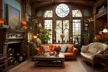 Fototapeta na wymiar Art Nouveau Inspired Living Room Designs: Vintage Charm & Timeless Style in Home Decor