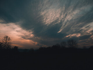 Beautiful sunset over the field. Nature background.