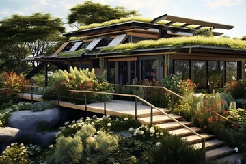 Fototapeta na wymiar Climate Positive Green Roof Patio Concepts: Eco-Friendly Innovation for Reducing Carbon Footprint