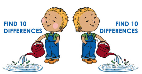 find 10 differences boy watering