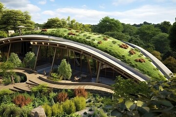 Fototapeta premium Green Roof Patio Concepts: Living Roof Eco-Friendly & Sustainable Architecture Ideas
