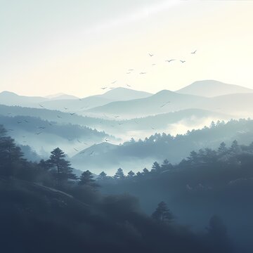 Ethereal Morning Landscape - A Stunning View of Nature's Serenity