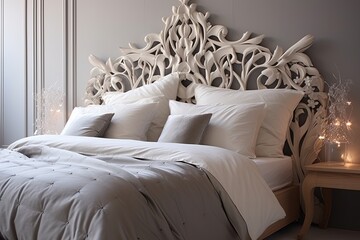 Statement Headboard and Luxurious Bedding: Exquisite Pearl Themed Bedroom Concepts Collection