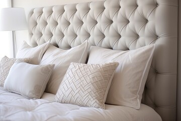 Tufted Pearl Elegance: Exquisite Bedroom Concepts with Plush Pillows and Luxurious Headboard