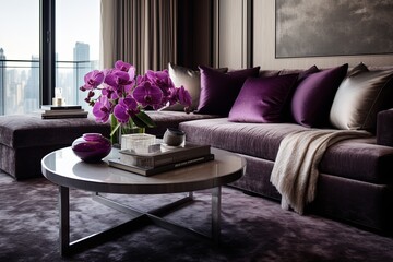 Plush Velvet Sofa & Designer Coffee Table: Luxury Penthouse Living Room Concepts
