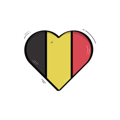 Hand Drawn Heart Shaped Belgium Flag Icon Vector Design.