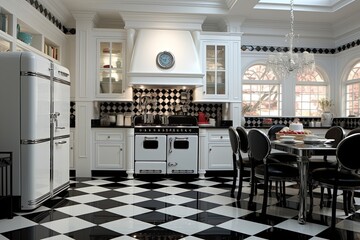 Black and White Tile Retro Diner Kitchen Ideas: Classic Style Inspiration