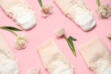 Period panties with tulips on pink background