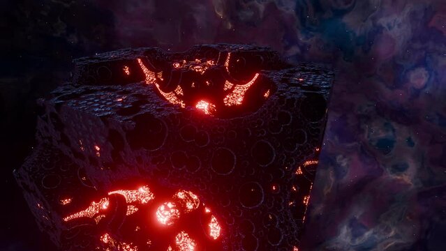Alien fractal spacecraft nebula flyover, 3d seamless loop