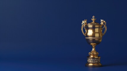 Naklejka premium Golden trophy on blue background, symbolizing victory and achievement