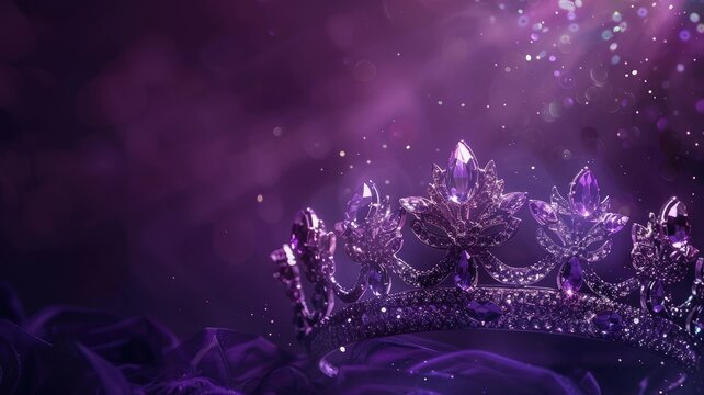 Shimmering purple tiara against bokeh background with radiant light effects