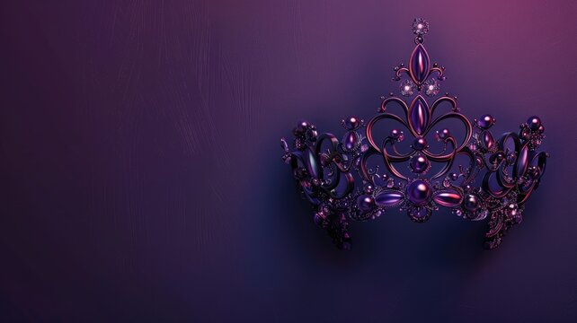 Purple ornamental crown graphic on dark background