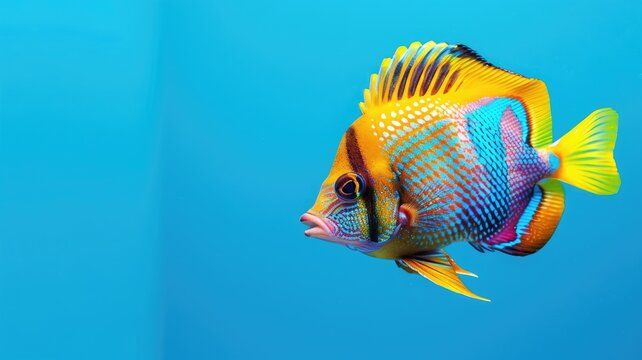 Colorful tropical fish swimming in blue water