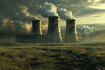 Nuclear power station with cooling towers