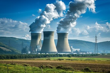 Nuclear power station with cooling towers