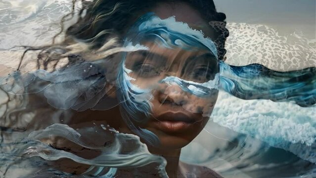 People from the sea look through the waves.