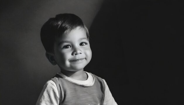 Black and white photos. Child, approximately 2 years old, hit from mid-chest up