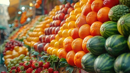 Exotic fruits and vegetables piled high at a market, 4k, ultra hd