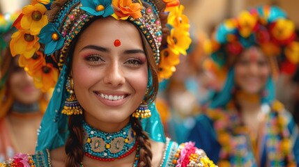 Fototapeta premium Locals in vibrant traditional clothing celebrating a festival, 4k, ultra hd
