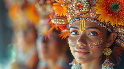 Ornate headdresses worn during a traditional festival, 4k, ultra hd