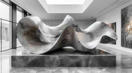 Striking abstract sculpture on display in a contemporary art gallery, creating a sense of intrigue and wonder