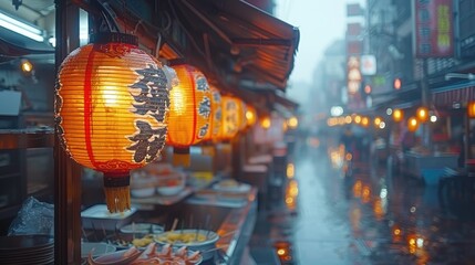 Obraz premium A bustling night market in Taipei, Taiwan, with lanterns and street food vendors, 4k, ultra hd