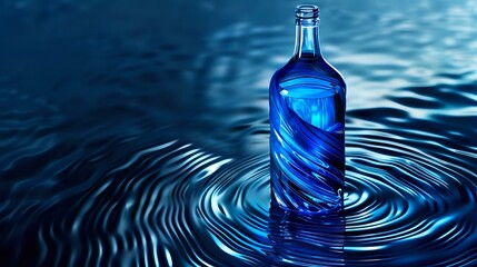 Modern Blue Glass Bottle with Tranquil Motion Ripple