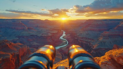 A pair of binoculars overlooking a vast canyon, 4k, ultra hd - obrazy, fototapety, plakaty