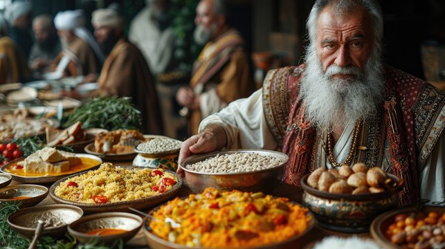 A traditional Georgian Supra (feast) with a toastmaster (Tamada), 4k, ultra hd
