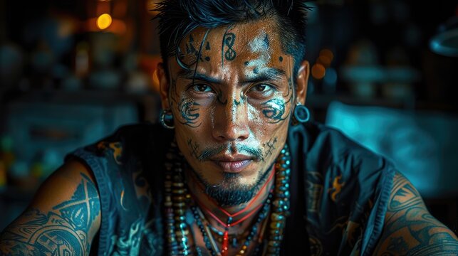 A traditional Kalinga tattoo artist in the Philippines creating designs with traditional methods, 4k, ultra hd