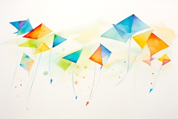 Abstract design featuring the dynamic shapes of kites, suitable for a modern office or contemporary art space, emphasizing motion and vibrant colors