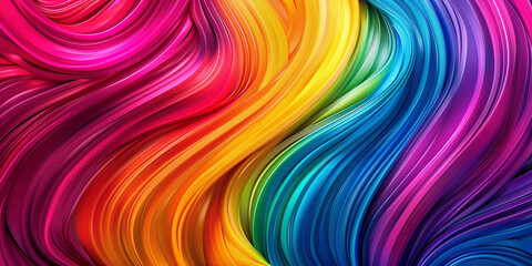 Multi-colored paint smooth waves abstract background banner. Rainbow paint waves poster. Bright colorful wallpaper. Digital raster bitmap. Photo style. AI artwork.