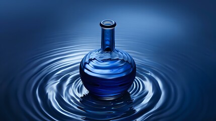 Minimal Blue Glass Bottle with Dynamic Swirling Water