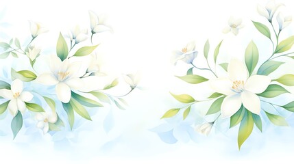 Fototapeta na wymiar Floral jasmine and gardenia painting, perfect for a bathroom or powder room, filling the space with delicate, sweet fragrances and lush visuals