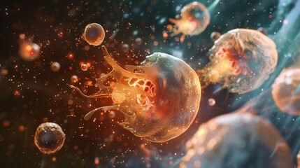 Educational Phagocytosis. Detailed 3D Render of White Blood Cell Engulfing Pathogen for Scientific Learning