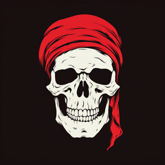 Schädel mit rotem Kopftuch auf schwarzem Hintergrund Illustration